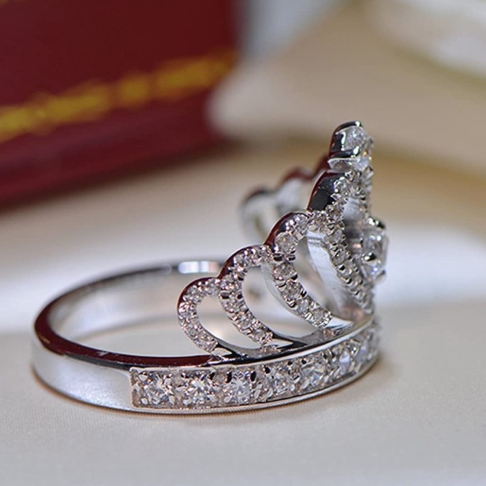 Silver Princess Crown with Heart-Shaped CZ Ring - Picture 5 of 7